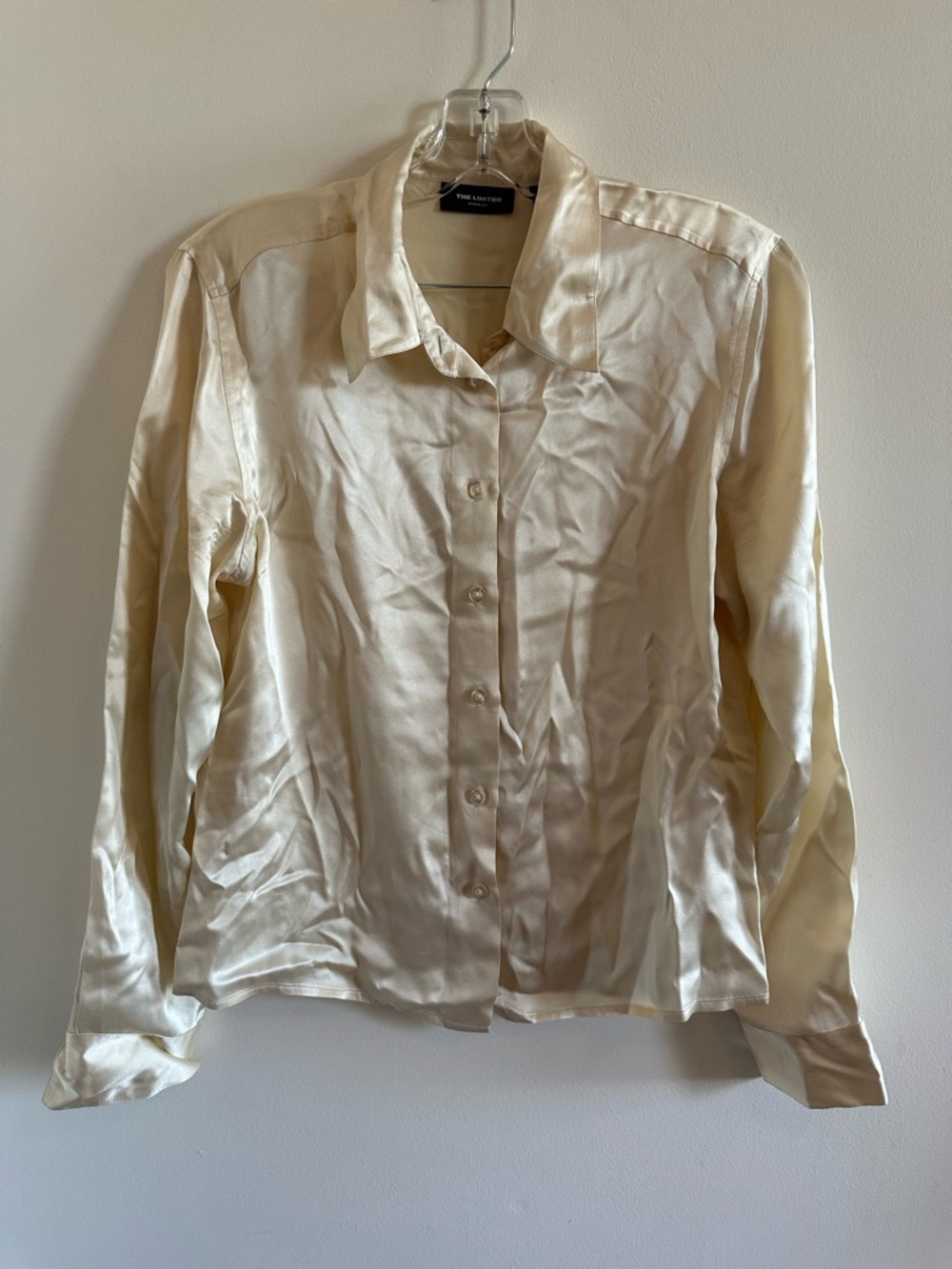 The Limited Cream Satin Button-Up Dress Shirt